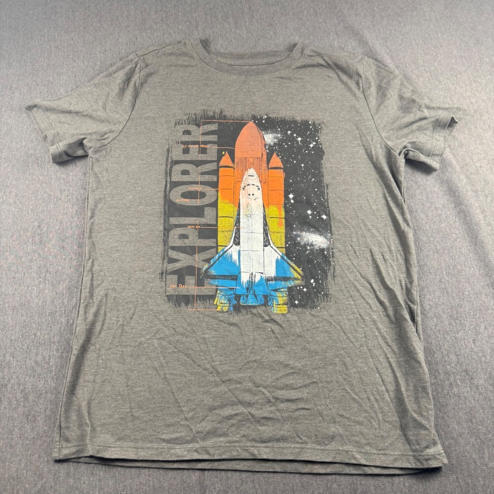 Cat & Jack Boys XL 16 Gray Space Shuttle Explorer Graphic T-Shirt NASA Style